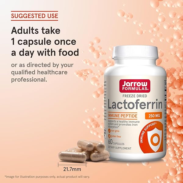 JARROW FORMULAS LACTOFERRIN SUPPLEMENTS 250 MG – IMMUNE-SUPPORTING GLYCOPROTEIN FOR HEALTHY IMMUNE SYSTEM SUPPORT & IRON ABSORPTION – FREEZE DRIED, GLUTEN FREE, NON-GMO – 60 CAPSULES (SERVINGS)