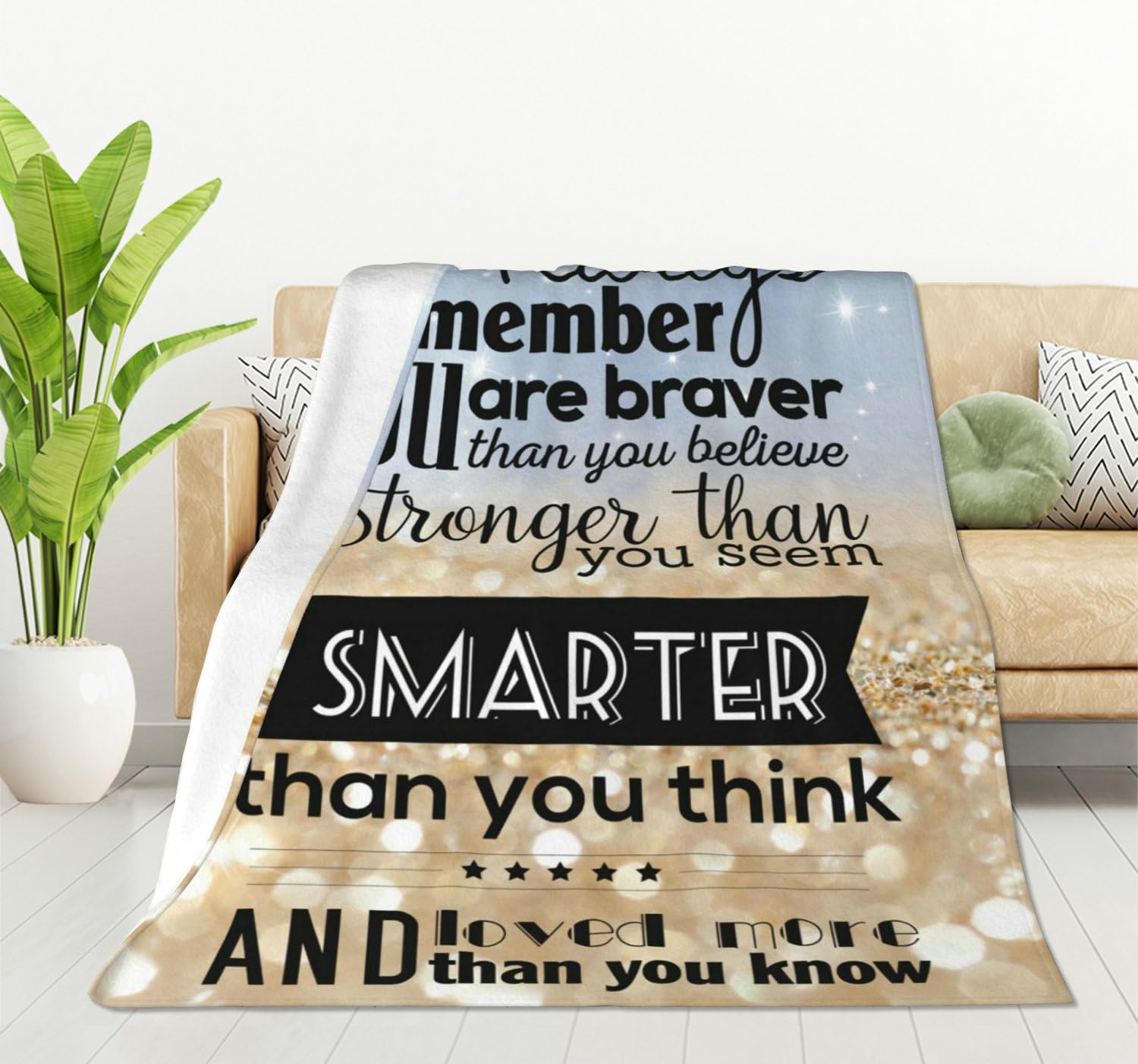 HGOD DESIGNS Life quote Throw Blanket with Always Remember You Are Stronger Braver Smarter Soft Blankets and Throws 100x130cm Caring for Women Men