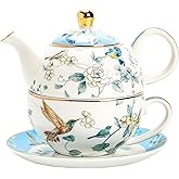 LE POTOCIO Porcelain Tea for One Teapot and Cup Set, Vintage Floral Porcelain Tea Pot Sets Gift for Women