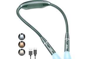 Gritin Neck Reading Light,Book Light for Reading in Bed-Eye Caring 3 Color Temperatures&Dimmable Brightness,Flexible Arms,Comfortable Ergonomic Neck Round Design for Knitting-Green