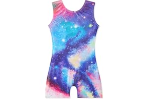 EQSJIU Gymnastics Leotards for Girls Kids Rainbow Mosaic Mermaid Butterfly Stars Leopard Galaxy Tie Dye Cosmos Leopard