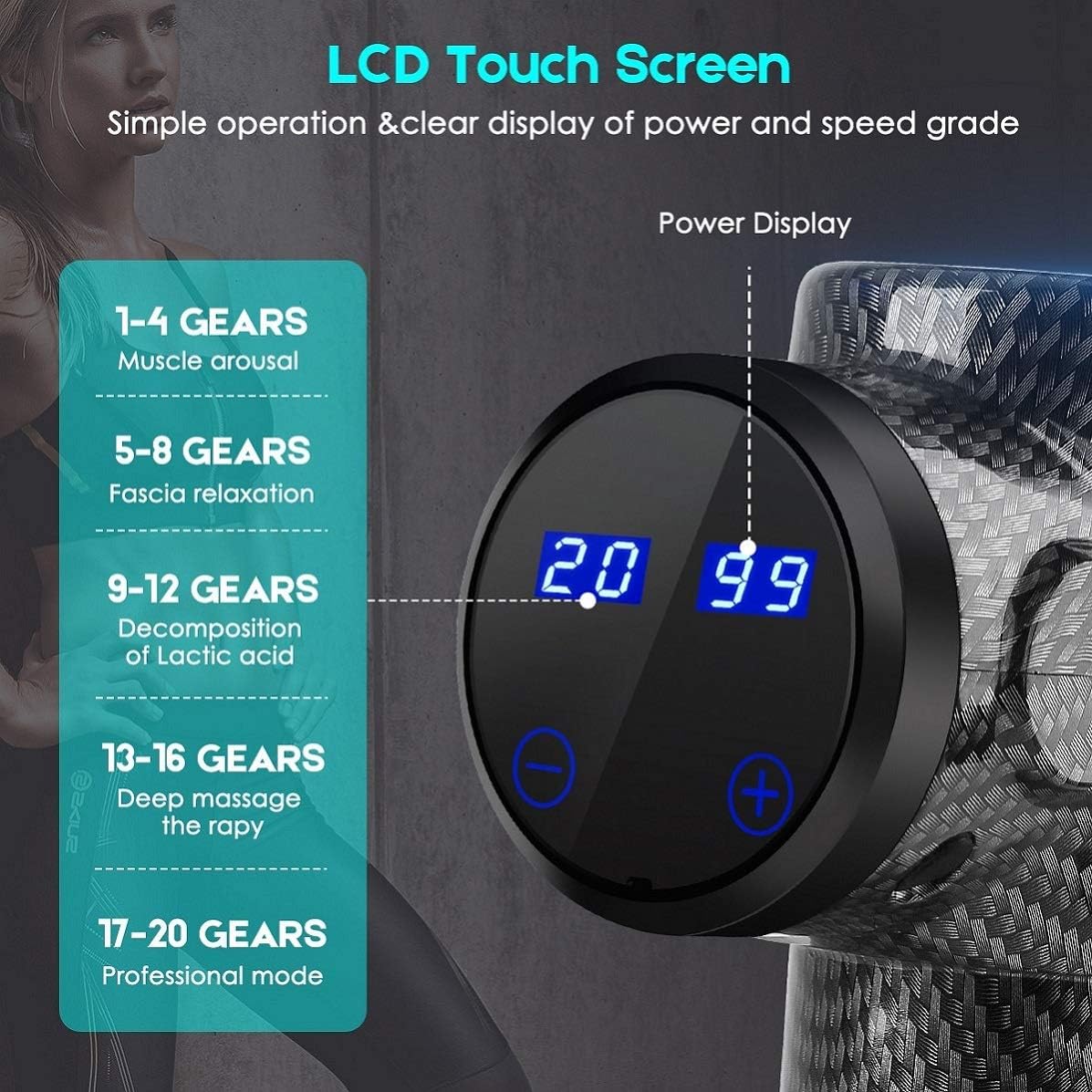 Muscle Massage Gun, TDTD Deep Tissue Percussion Massager with 20 Speeds Handheld Electric Back Massage for Neck Pain Relief, 6 Heads Included: Health & Personal Care