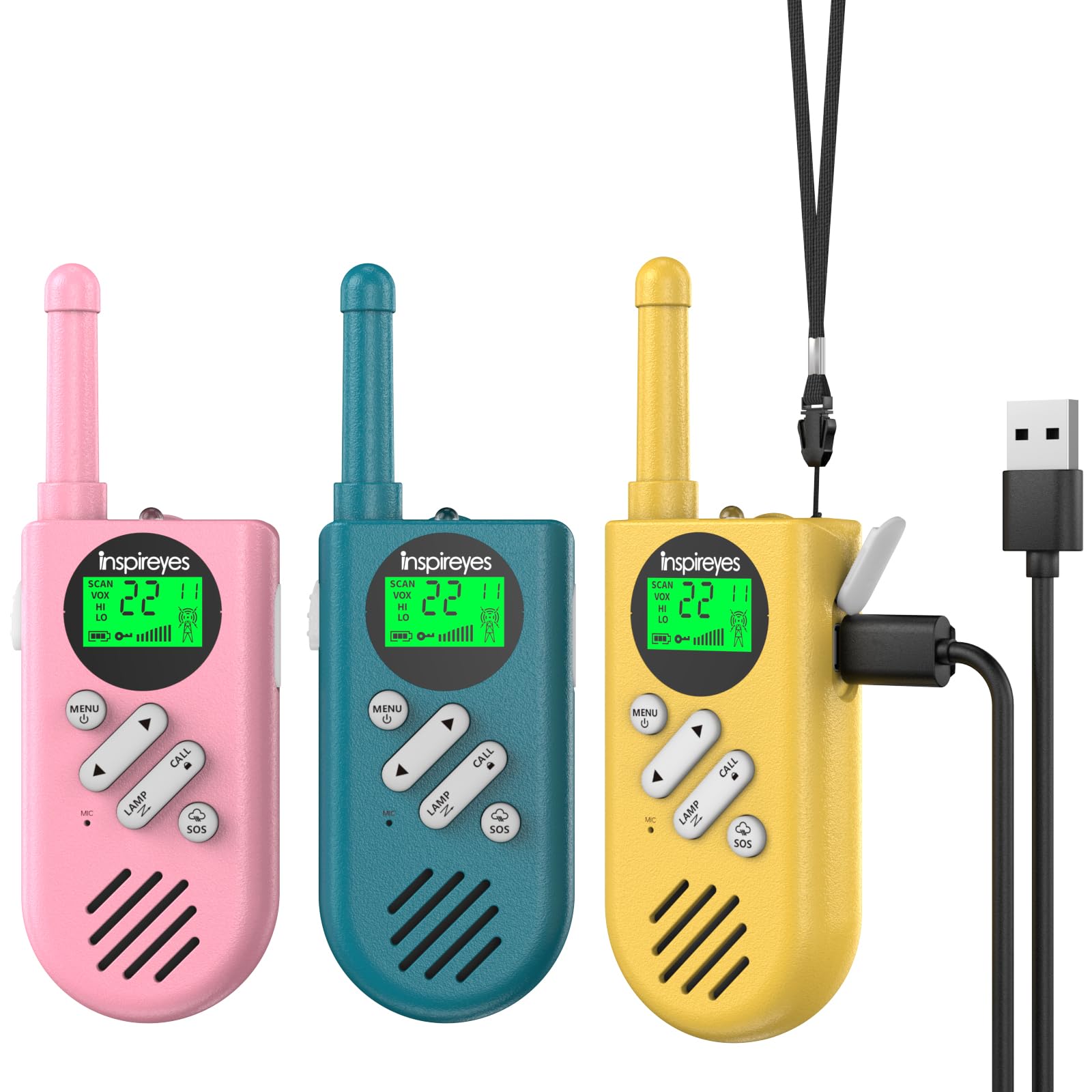 Inspireyes Walkie Talkies for Kids Rechargeable, Easter Gifts for Kids, Boys & Girls Ages 3-12, 3-Pack Long Range 2-Way Radio, 48-Hour Battery, Outdoor Camping Games Kids Toy