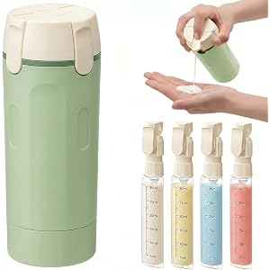 4 in 1 Travel Dispenser Bottle, Refillable Leak Proof Toiletry Containers | Portable Travel Bottles for Shampoo, Conditioner,