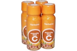 HERBANA MANUFACTURING Immunity Shot Organic Ginger, Turmeric, Orange, Pineapple, Lemon - Cold Pressed Shots for All Natural Immune & Digestive Support 2 Oz, Pack of 4