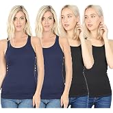 Zenana Outfitters 4 Pack Womens Basic Ribbed Racerback Tank Top (Navy, Navy, Black, Black, Medium)