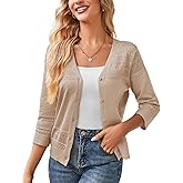 GRACE KARIN Women's 2025 Cropped Cardigan 3/4 Sleeve Lightweight Crochet Shrug Hollowed-Out Knit Sweater Tops