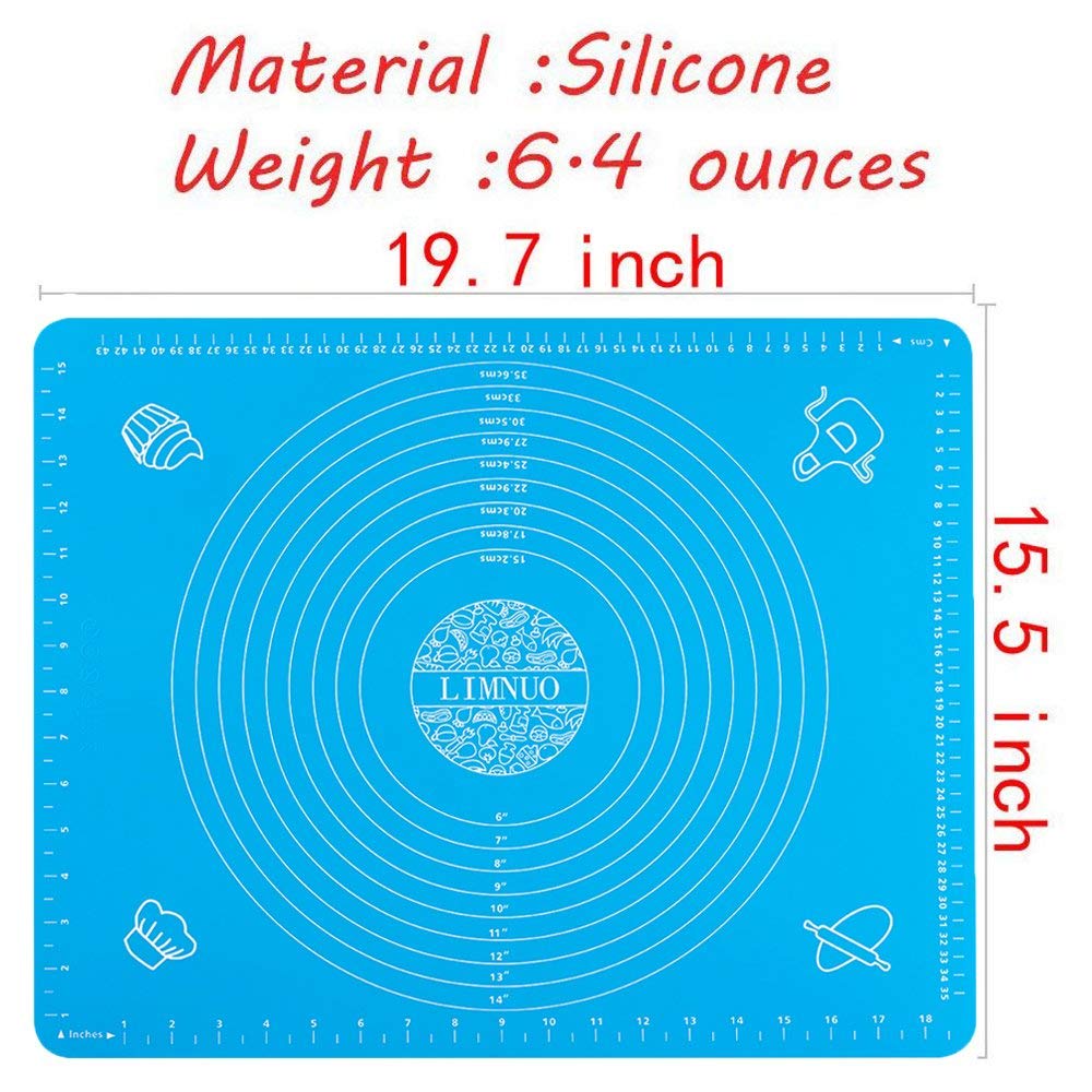 LIMNUO Silikon-Backmatte, Extra Dicke, Groß Rutschfeste Antihafte Teigunterlage Backmatte mit Messung, für Teig, Tortenkruste, Rollmatten, antihaftbeschichtet und rutschfest (Blue, 50×40cm) 3
