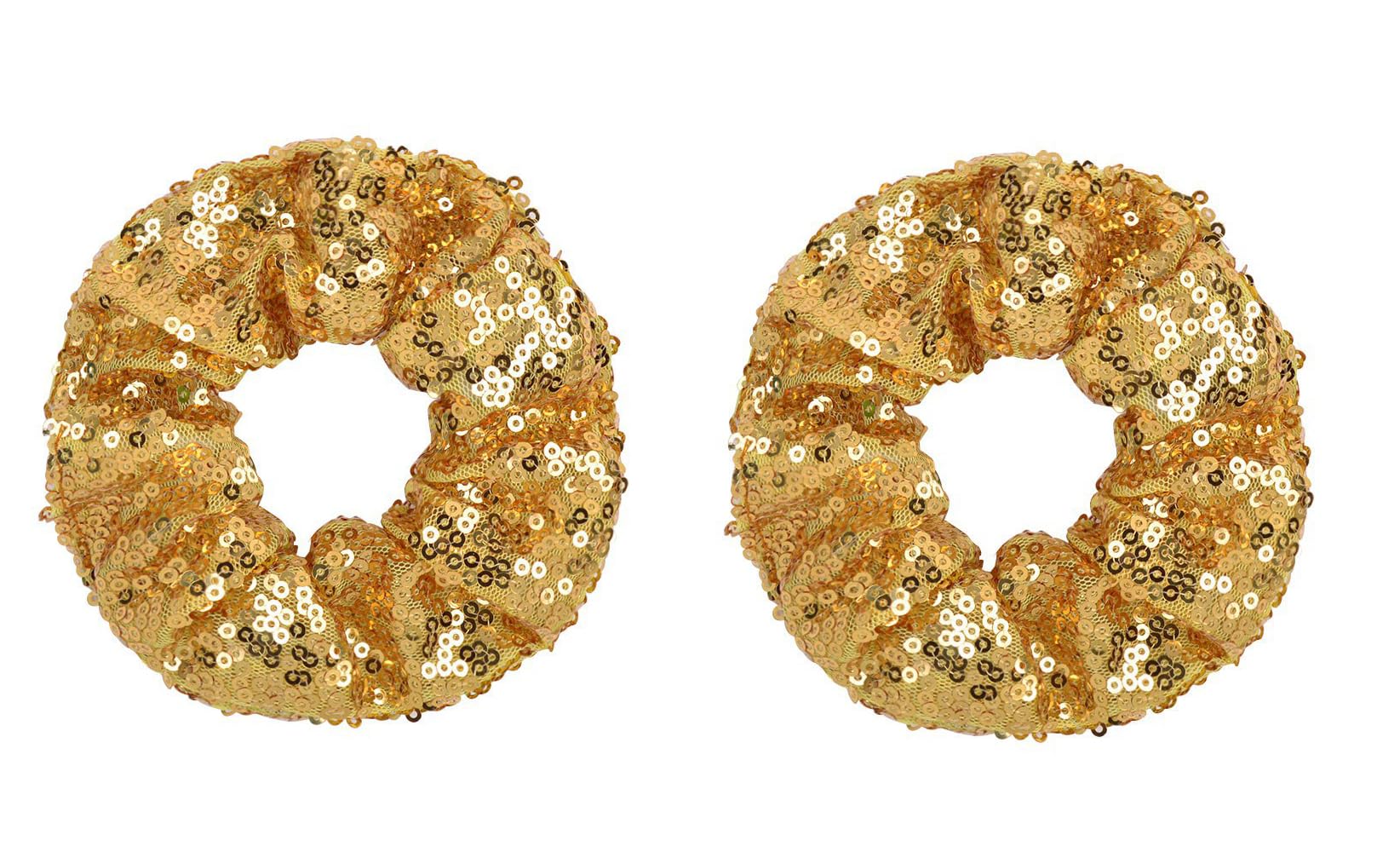 ZOONAI Women Teen Girls Sequins Satin Scrunchies Hair Accessories Elastic Sparkly Hair Ponytail Holder Hair Tie - Set of 2 (Gold)