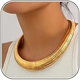 immerFancy Chunky Gold Statement Necklace for Women, 14K Gold Plated Flat Thick Snake Chain Choker Necklace Collar Torque Boho Necklaces Trendy Party Jewelry Gift