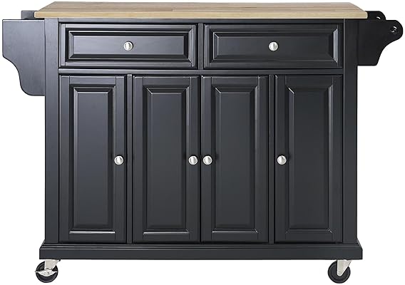Crosley Furniture Rolling Kitchen Island with Natural Wood Top, Black