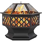 Yaheetech Hexagon Fire Pit Fireplace Portable Firepit Iron Brazier Wood Burning Coal Pit Hex Shaped Fire Bowl Stove with Spar