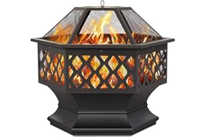 Yaheetech Hexagon Fire Pit Fireplace Portable Firepit Iron Brazier Wood Burning Coal Pit Hex Shaped Fire Bowl Stove with Spar