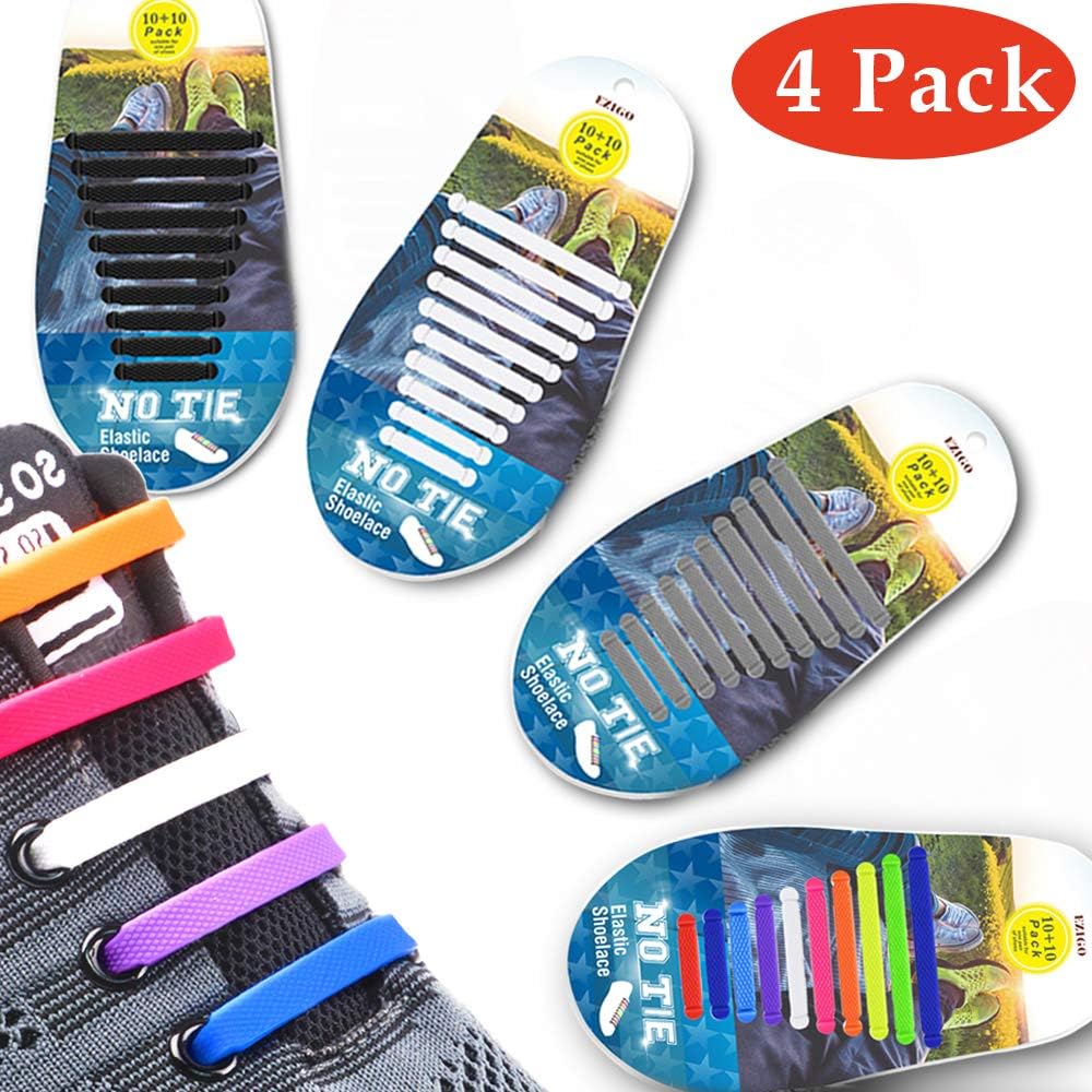 EZIGO Upgraded No Tie Shoelaces Widened Elastic Shoelaces for Adults/Kids Tieless Shoe Laces Waterproof Rubber Shoelaces for Sneakers Boots Board Shoes