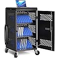 Fully Assembled 30 Unit Device Charging Station for Chromebook, iPad, 14'' Laptop - Pre Built Charging Cart with Charger Cable Management, Circuit Breaker, Grounding Protection (Black)