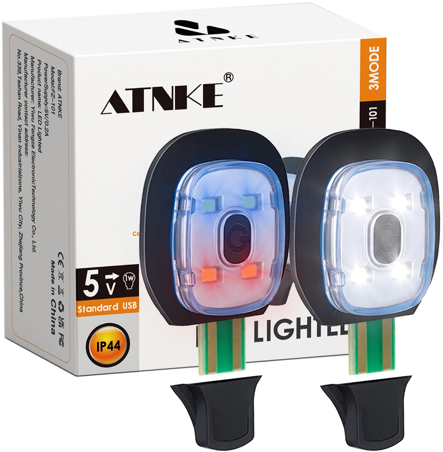 ATNKE Replacement LED Lights for Lighted Beanie Cap,USB Rechargeable Ultra Bright Waterproof Light Lamp Red and Blue Flashing Alarm Headlamp/White/Red Blue Light-2PC