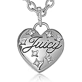 Juicy Couture Puffy Heart Necklace for Women 18"+2", Fashion Constellation Heart Necklace with Clear Stones and Logo