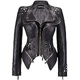 chouyatou Women's Fashion Studded Perfectly Shaping Faux Leather Biker Jacket