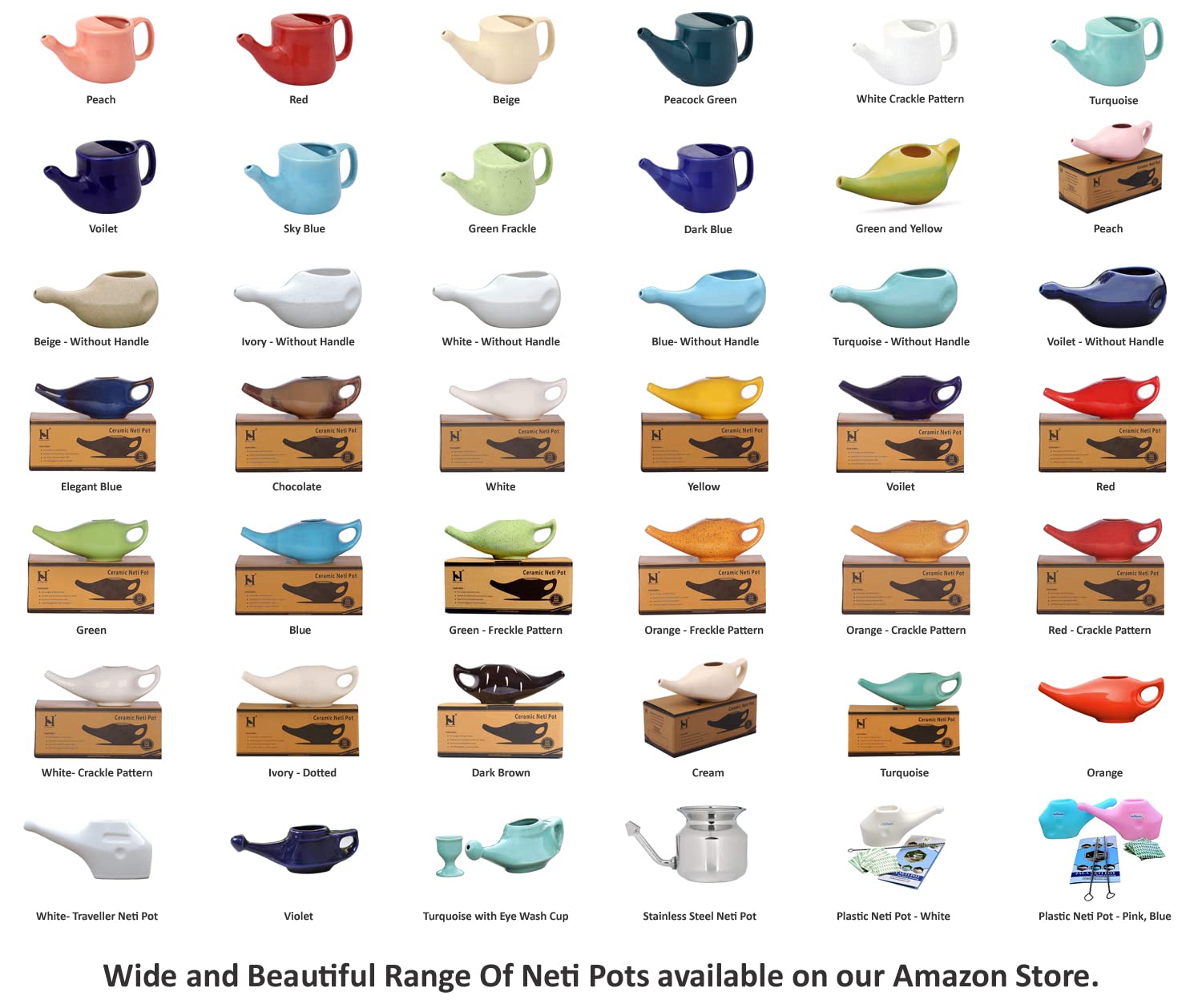 Ceramic Neti Pot Premium Handcrafted, Nose Cleaner for Sinus Dishwasher Safe with 2 Silicone Nozzle Tip, 225 Ml Capacity - White Color