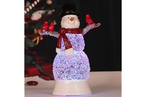LEYUPEAK Christmas Snowman Snow Globe, Lighted Musical Cardinal Lantern with Glitter, Acrylic Snowman Figurines Holiday Tabletop Decorations Cardinal Gift, USB & Battery Operated, 6h Timer