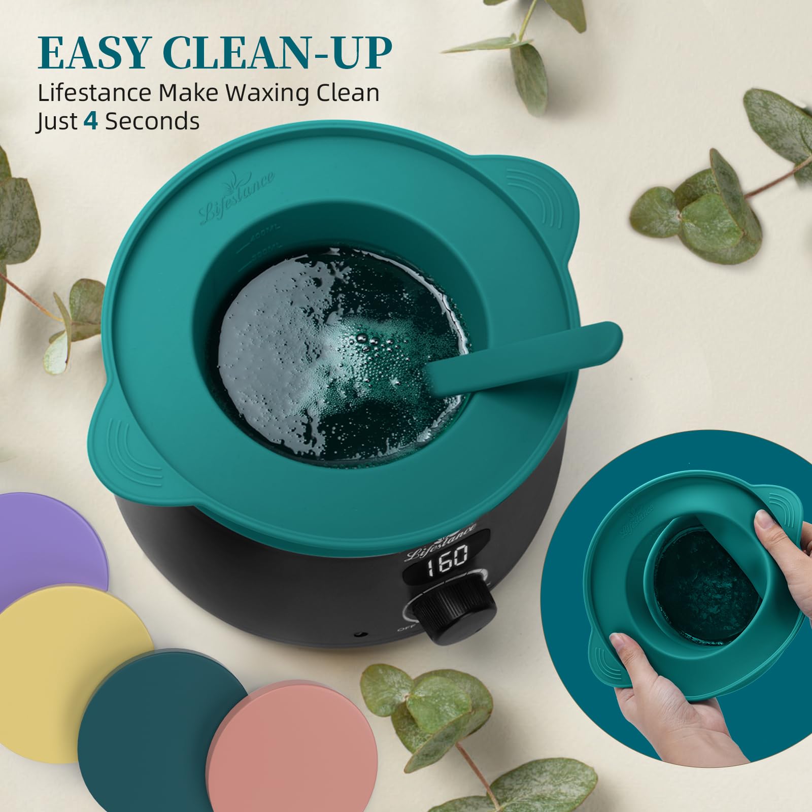 Lifestance Removable Wax Pot Liner With 2 Spatulas for 16oz Kit, 17 Items, Anti-Scalding Foldable Warmer Bowl & Reusable Sticks, Easy to Clean