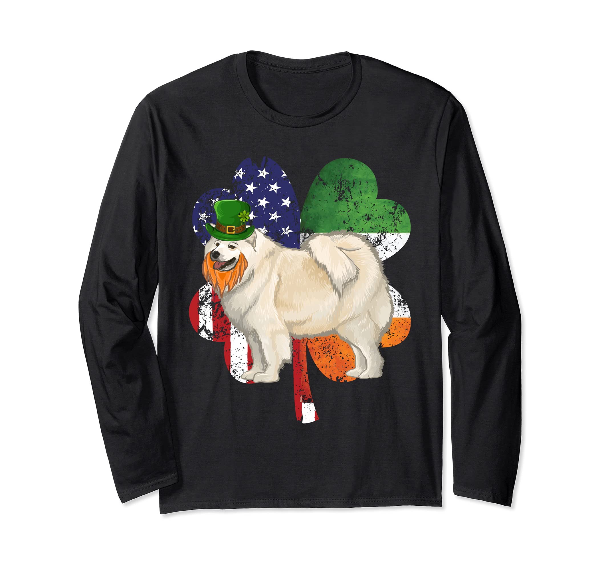 St Patricks Day Irish American Flag Samoyed Dog Long Sleeve T-Shirt