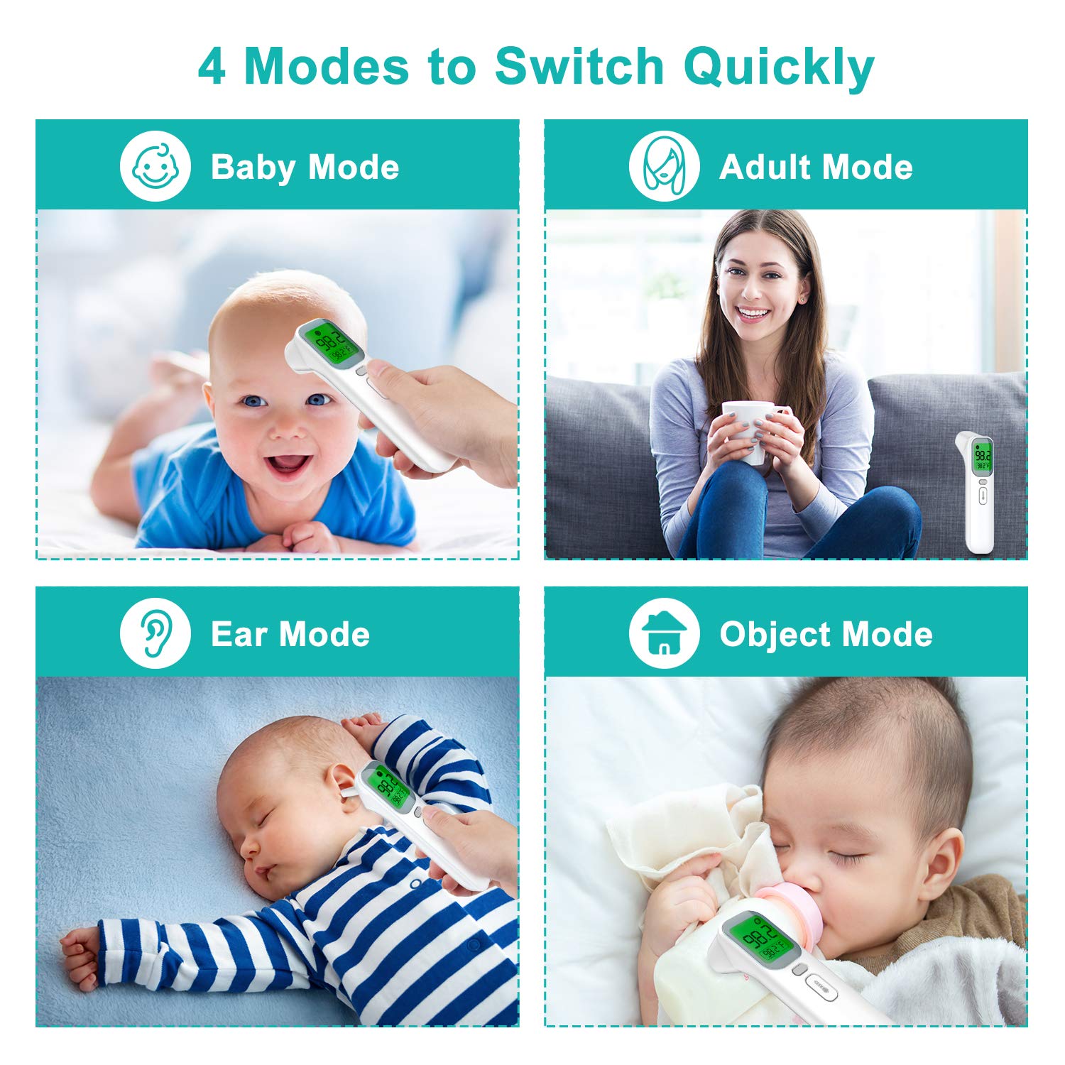 Vibeey Thermometer for Adults, Touchless Forehead and Ear Thermometer for Fever, 4 Modes Digital Infrared Thermometer, No-Touch Temporal Kid and Baby Thermometer: Industrial & Scientific