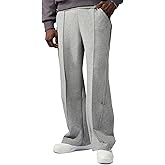 Fioboc Men's Baggy Sweatpants Wide Leg Pants Drawstring Elastic Waist Curved Design Casual Pants with Pockets
