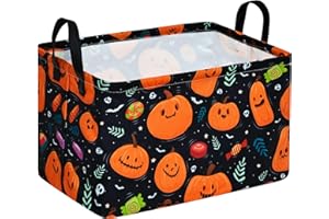 ACMUUNI Rectangle Halloween Pumpkin Kids Gift Storage Basket Organizer Basket Collapsible Shelf Basket with handle for Nursery Laundry Basket for Kids