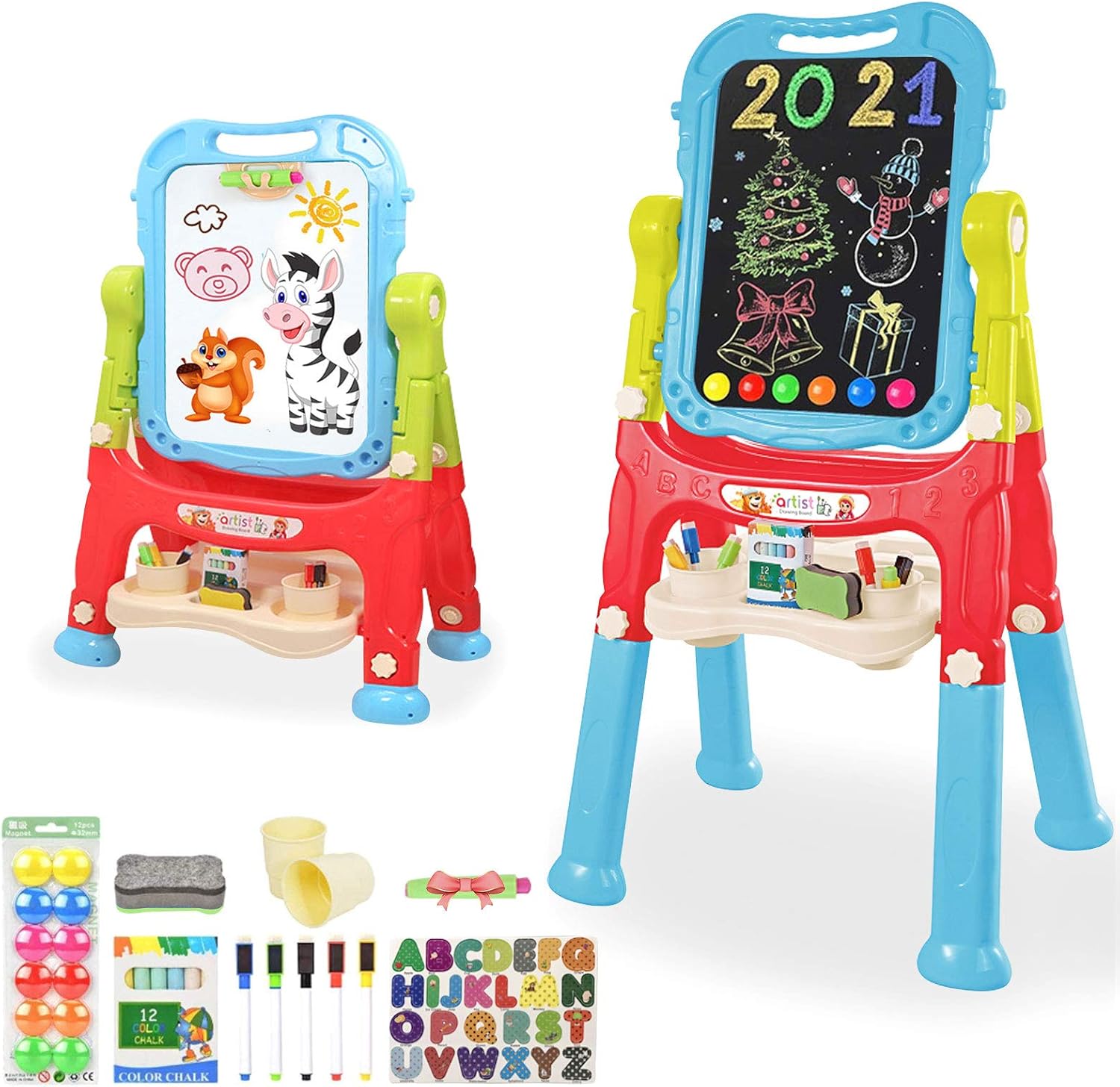 Mojitodon Easel for Kids,Rotatable Double Sided Easel for Kids Adjustable Standing Art Easel with Painting Accessories for Toddlers Boys and Girls-Blue: Home & Kitchen
