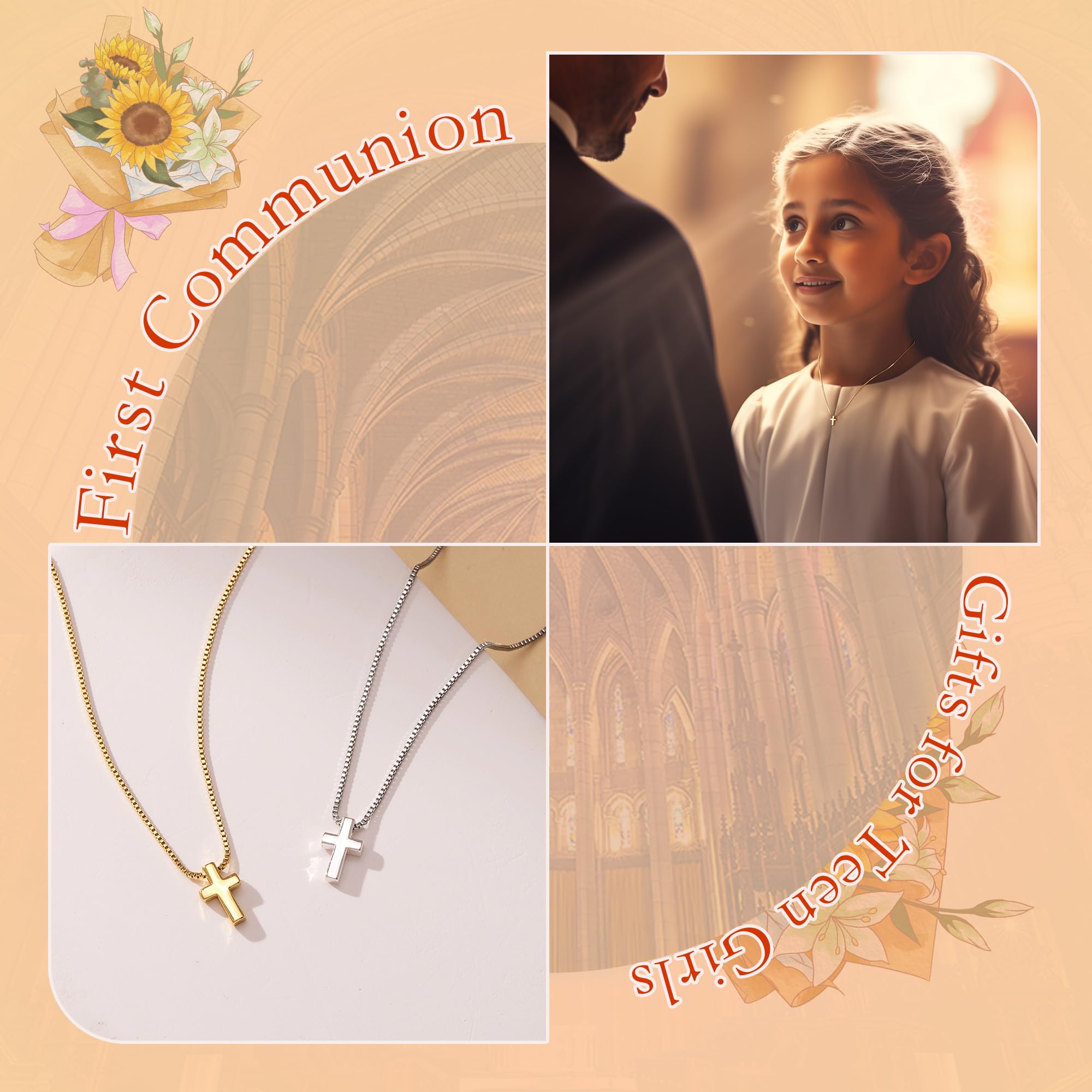 Poxtex Cross Necklace for Women Girls, Dainty 14K Gold Silver Plated Cross Choker Pendant Jewelry Non Tarnish Waterproof Trendy Cute Simple Small Necklace Easter Christian Baptism Religious Faith Jewelry Gifts