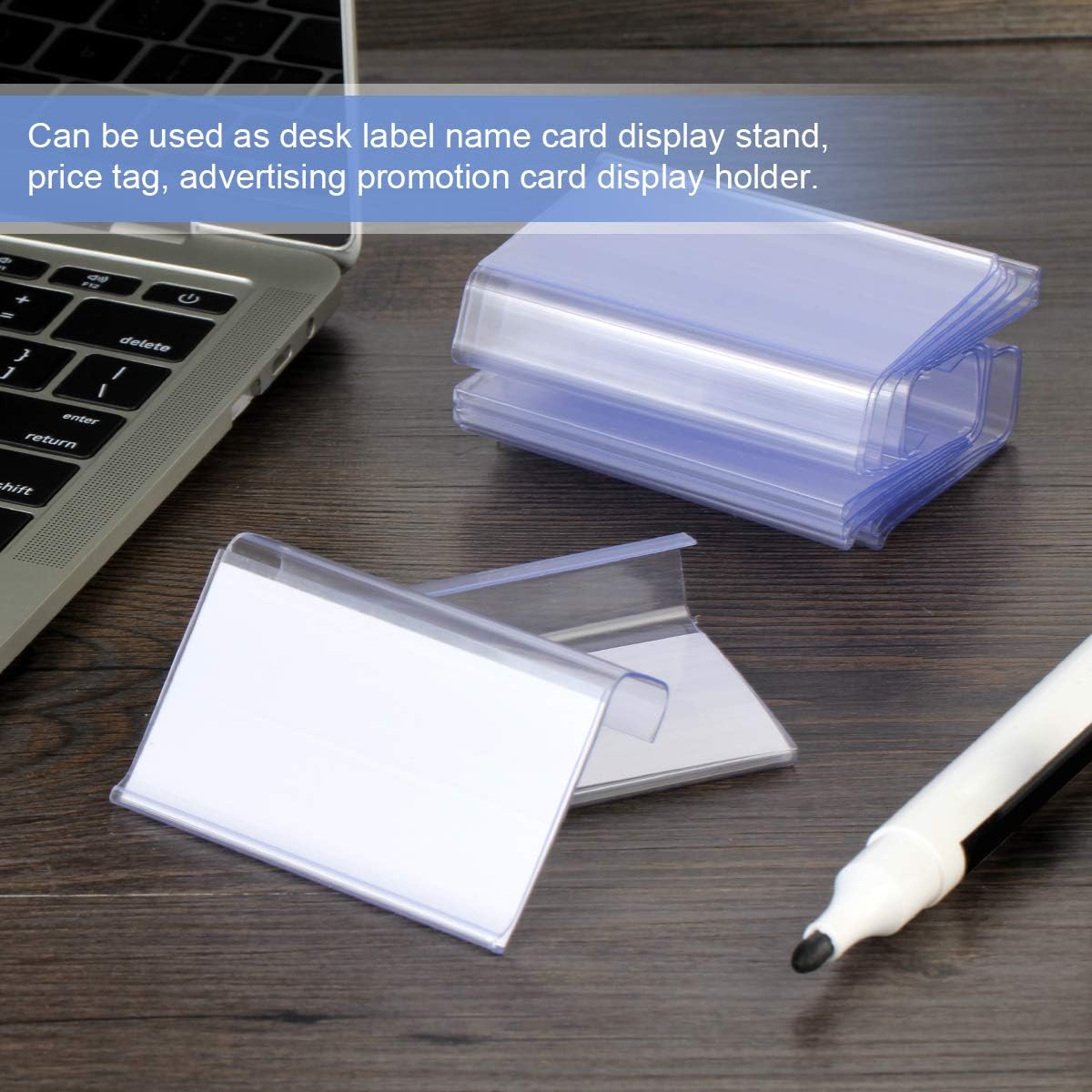 Lenink 30 Pcs Clear Plastic Label Holders, L Shape Sign Holder with 30Pcs Label Paper Compatible with 0.59in Thick Shelves for Supermarkets, Shops, Tables, Shelves Displaying Label Area 3in Lx1.7in H : Office Products