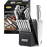 McCook® MC21 Knife Sets,15 Pieces German Stainless Steel Knife Block Sets with Built-in Sharpener