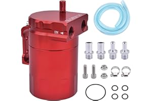 Universal Oil Catch Can Kit Baffled Reservoir Tank Aluminum Red 300ml Kit