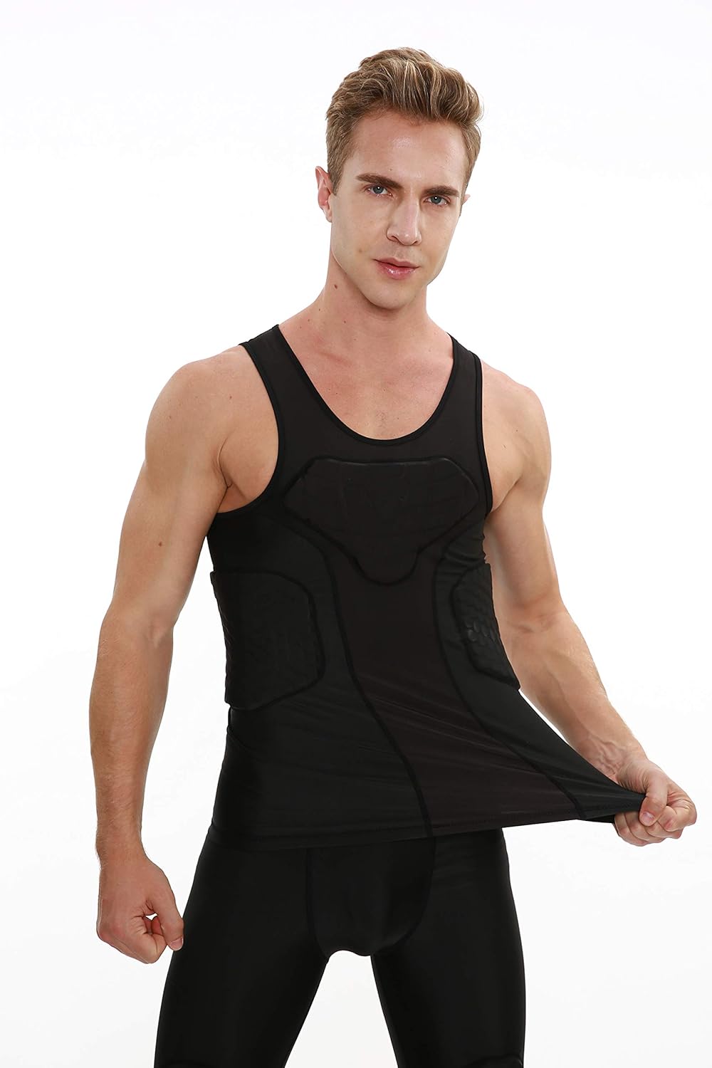 DGXINJUN Men's Padded Compression Shirt Training Vest (4-Pad) Sleeveless T-Shirt Ribs, Back Protector Tank- Football Soccer Basketball Hockey Protective Gear : Sports & Outdoors