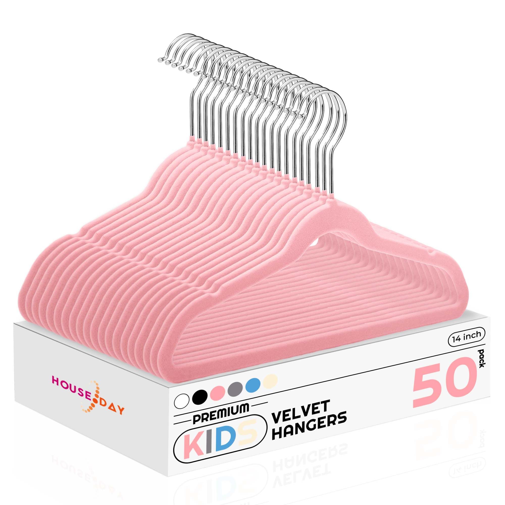Photo 1 of HOUSE DAY 14 Inch Kids Velvet Hangers 50 Pack, Durable Big Kids Hangers, Non Slip Kid Felt Hanger for Youth, Cute Childrens Hanger for Closet, Pink