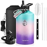 RAYMYLO One Gallon Water Bottle Insulated, Triple Walled Vacuum Stainless Steel (Cold for 48 Hrs), Leak Proof & Non-BPA, Large Water Flask Jug with Paracord Handle & Straw Spout Lids