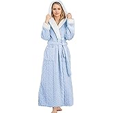 LYCY Plush Full-Length Hooded Robe for Women, Warm Winter Fleece Bathrobe with Pockets