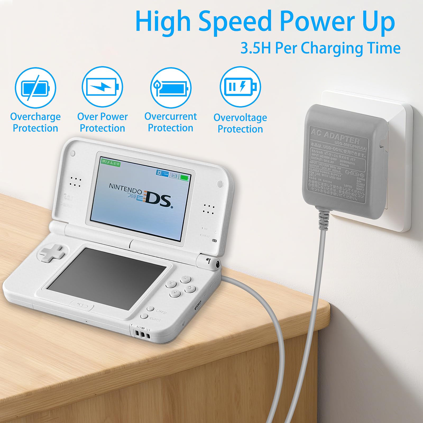 2 Pack DS Lite Charger Replacement for Nintendo DS Lite, Travel Charger Replacement AC Adapter Wall Plug (100-240v)