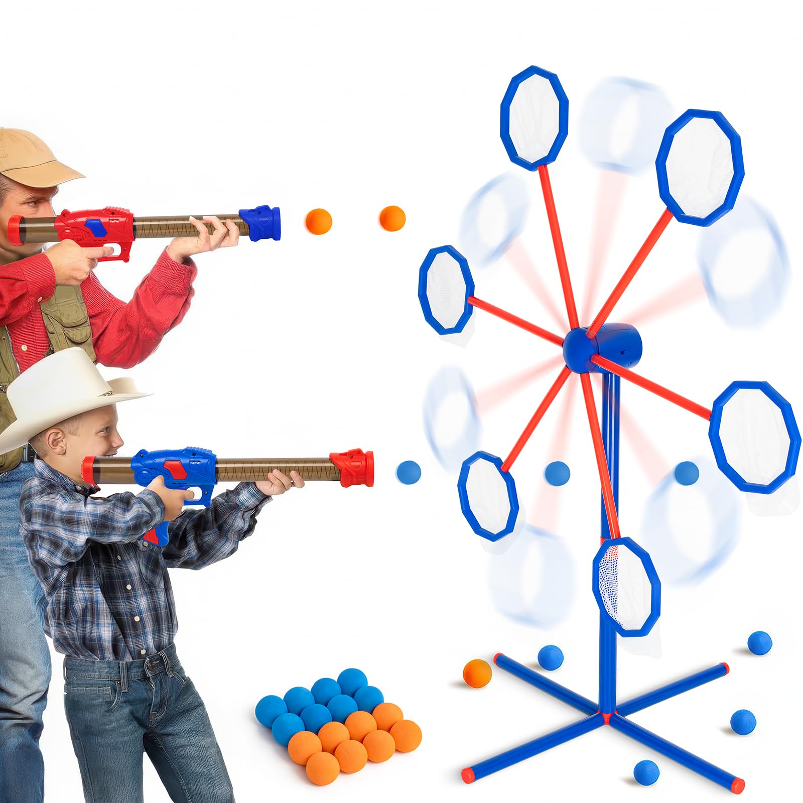 Shooting Games Toy for Kids 5 6 7 8 9 10+ Years Old with 2pk Air Guns & 56 Bullets - Rotating Target for Shooting Practice - Ideal Boy Gift