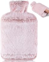 BOLEi 2L Hot Water Bottle with Faux Fur Cover Pink Leakproof Comfort