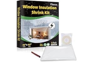 FLUEEN Window Insulation Kit for Winter,Plastic Shrink Film Indoor Thermal Seal to Block Drafts, Cold Air for Windows and Patio Doors,3-Pack(42"W x 62"T)