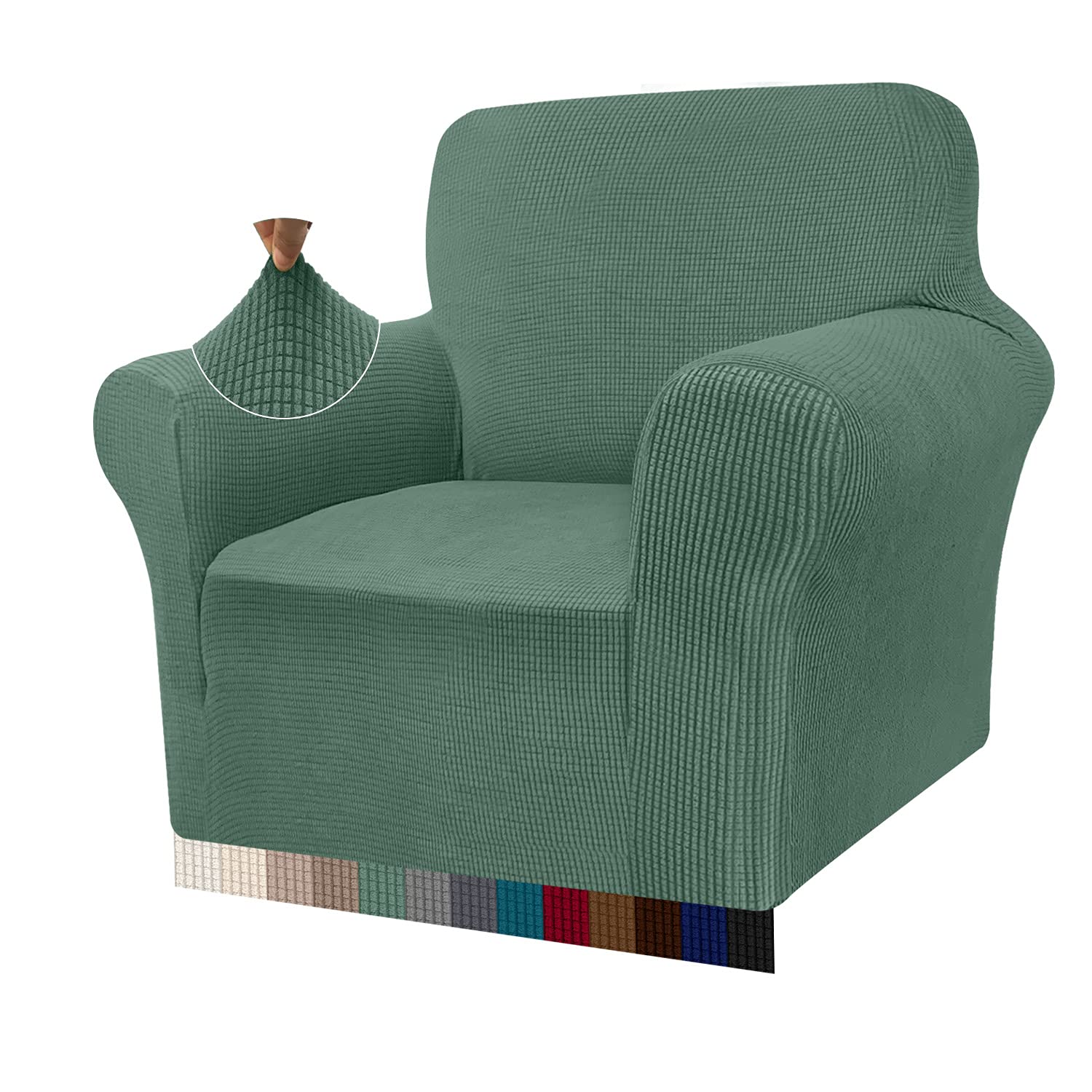 Granbest High Stretch Armchair Covers Super Soft Chair Covers for Living Room Jacquard Sofa Cover for Dogs Non Slip Chair Slipcover with Arms Furniture Protector (1 Seater, Matcha Green)