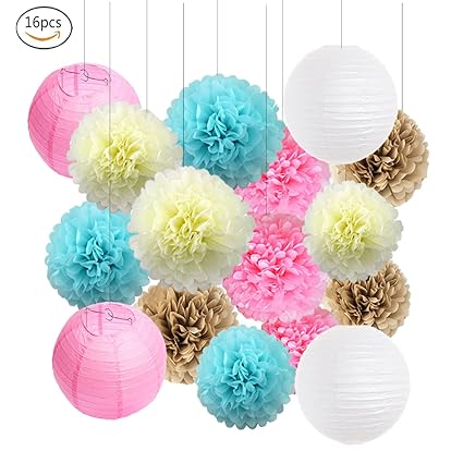 Amazon Com Bridal Shower Decorations 16 Pcs Baby Blue Tan Pink