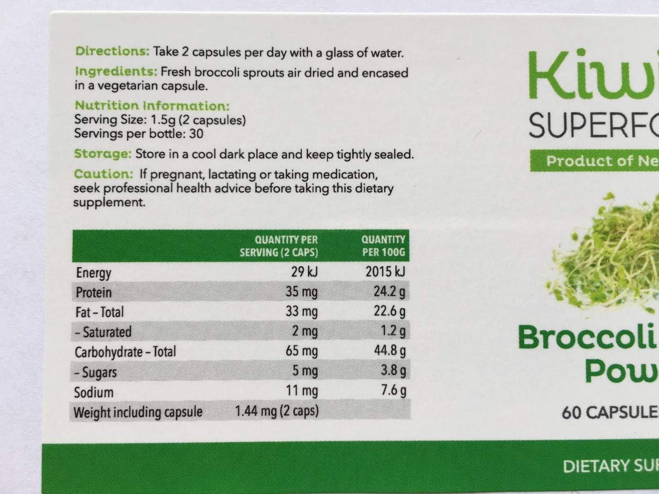 New Zealand Broccoli Sprout Powder Capsules 60 x 600mg - Image 4