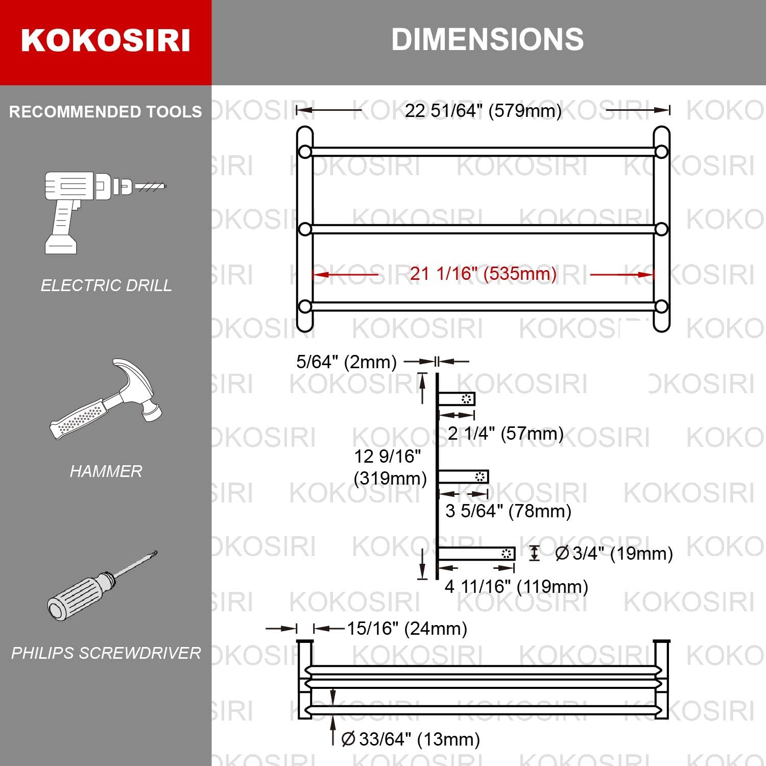 KOKOSIRI Bath Towel Bars Matte Black Bathroom 3-Tiers Ladder Towel Rails Wall Mounted Towels Shelves Rack Stainless Steel, B5002BK: Kitchen & Dining