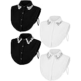 Fourluoo 4 Pcs Women's Fake Collar Detachable Dickey Rhinestone Half Shirt Blouse False Collar