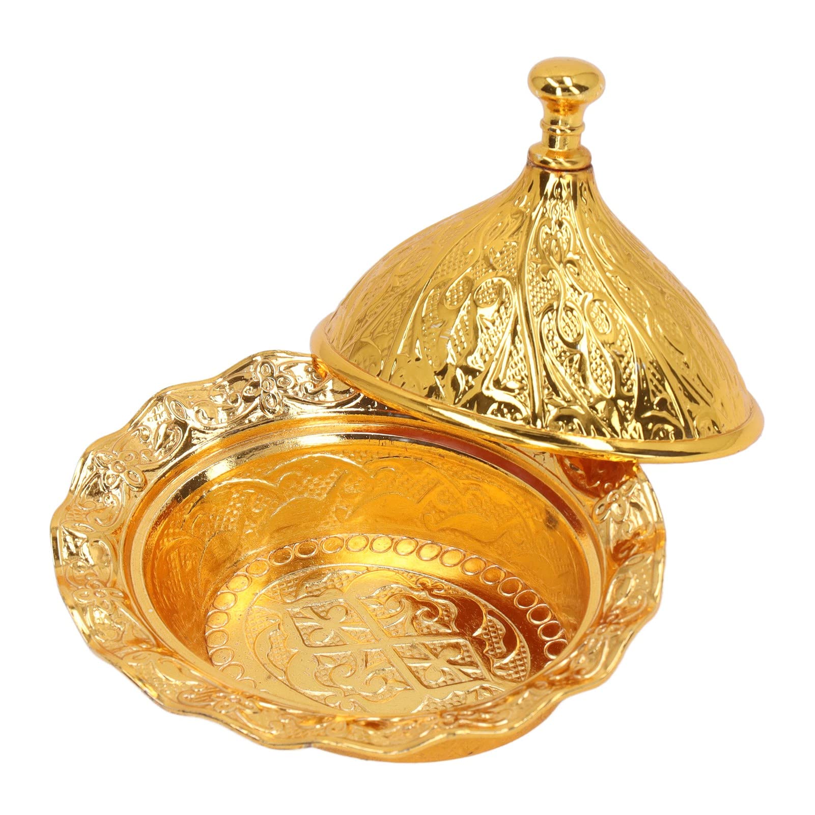 Pssopp Metal Candy Dish Gold Sugar Bowl With Lid - Turkish Serving Dish for Wedding, Home, Buffet, Hotel, Bar, Desk Decorations