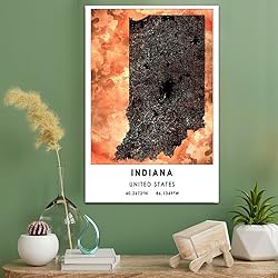 Indiana United States Map Poster, Indiana United