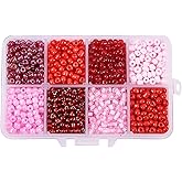 PH PandaHall 4mm Red Seed Beads, 1900pcs 6/0 Small Pony Beads for Friendship Waist Beads 8 Colors Mini Spacer Beads for Bracelet Making Summer Seaside Beading Weaving Chinese New Year